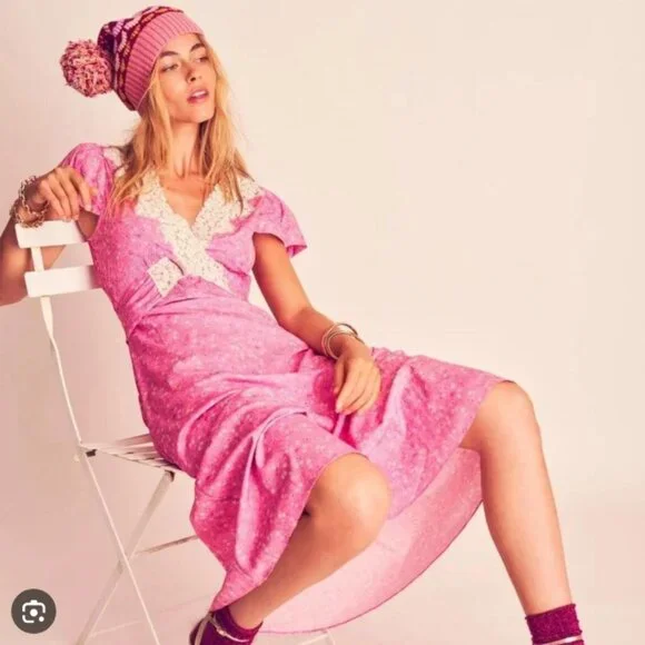 NWOT LoveShackFancy Minuet Lace Trim Midi Dress in Crushed Blueberries XS $425